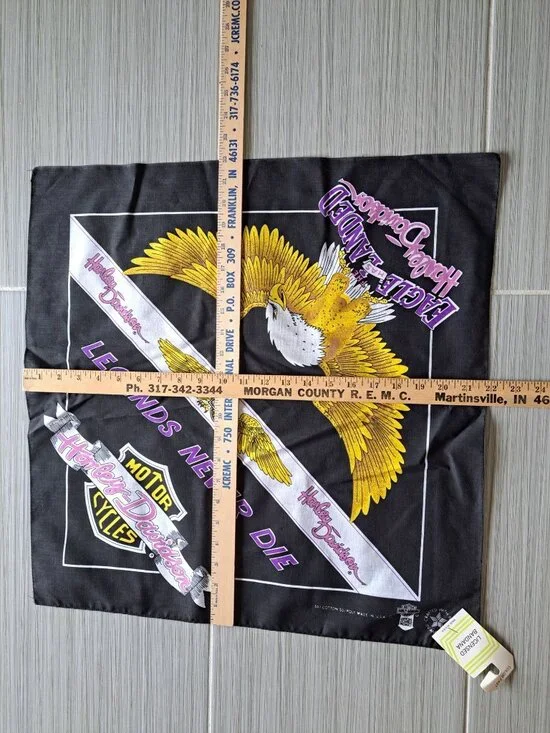 NEW Vintage Harley Davidson Eagle Bandana Legends Never Die Black 21"x21" USA - Picture 5 of 5